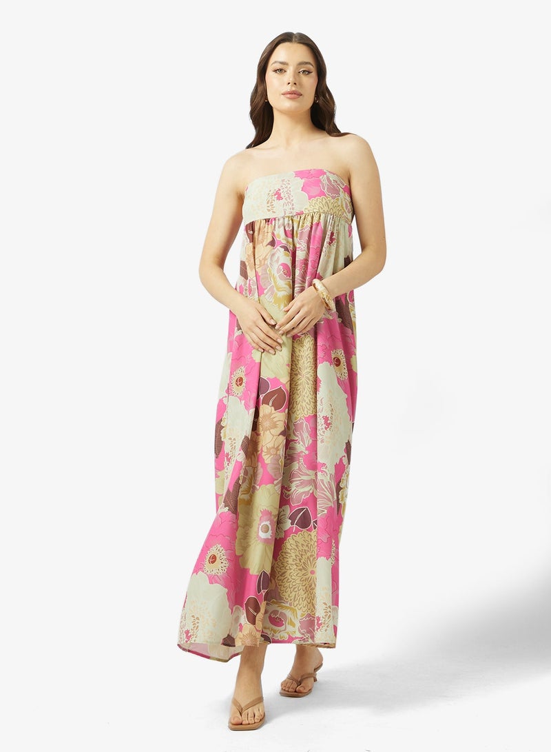 جينجر فستان منتجع بطبعة زهور بدون حمالات - Image 2